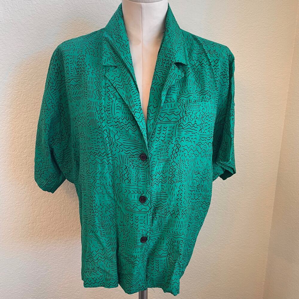 Vintage Cos Cob green button down casual womens blouse Large RARE
